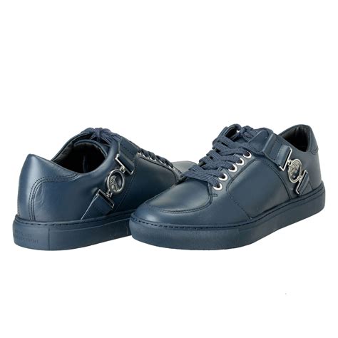 versace collection men's blue leather fashion sneakers shoes|Versace men's boots.